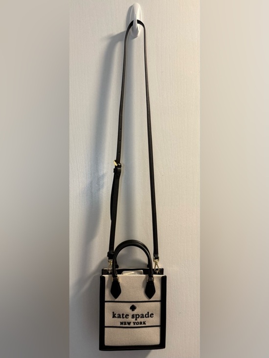 kate spade Handbags - NWT Kate Spade Mini Ellie Tote Black Leather with Tan Straw Canvas